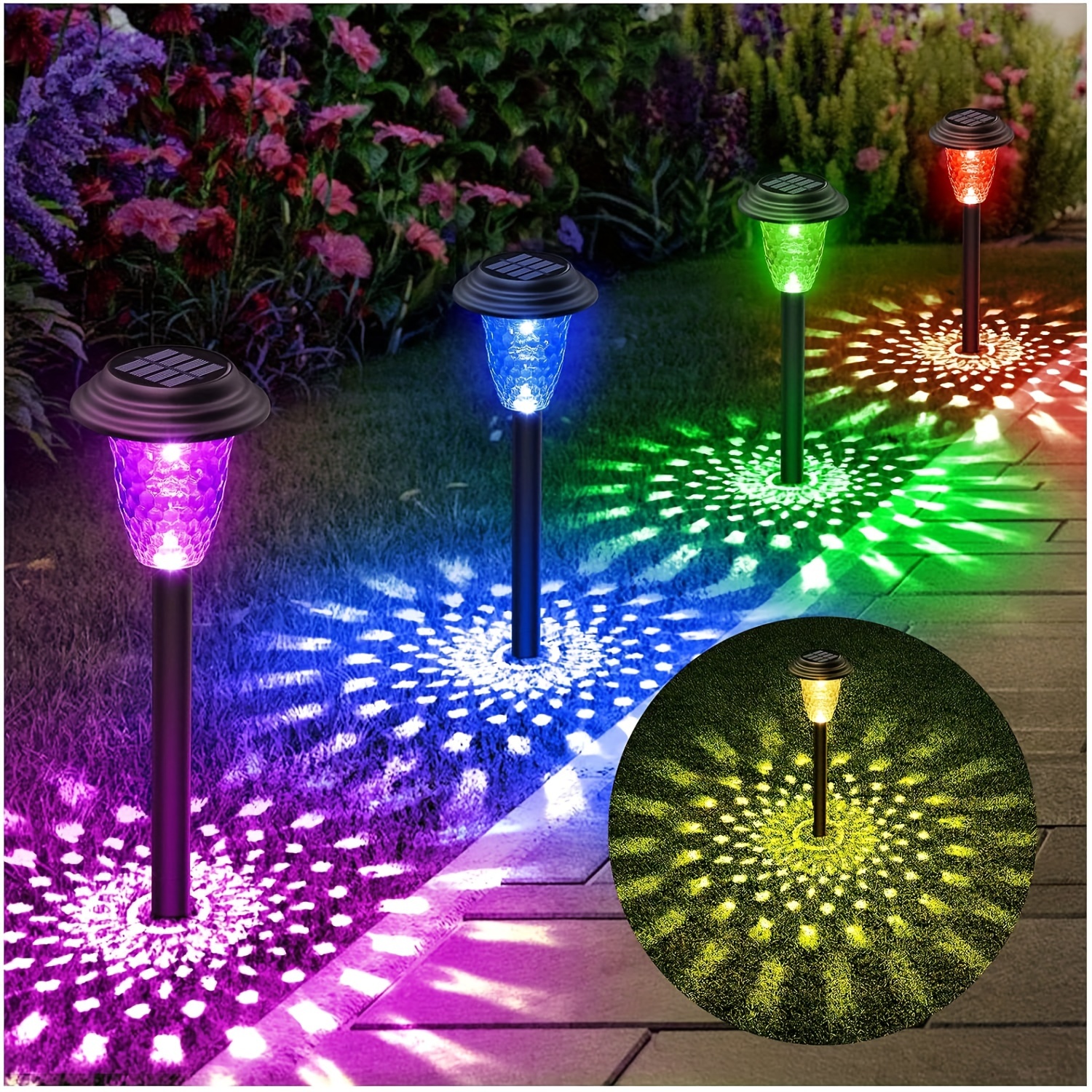 

2/8/10pcs Bright Solar Pathway Lights, Color Changing+warm White Led Path Lights Outdoor, Ip67 Waterproof, Solar Powered Garden Lights For Yard Backyard Lawn Landscape Decorative