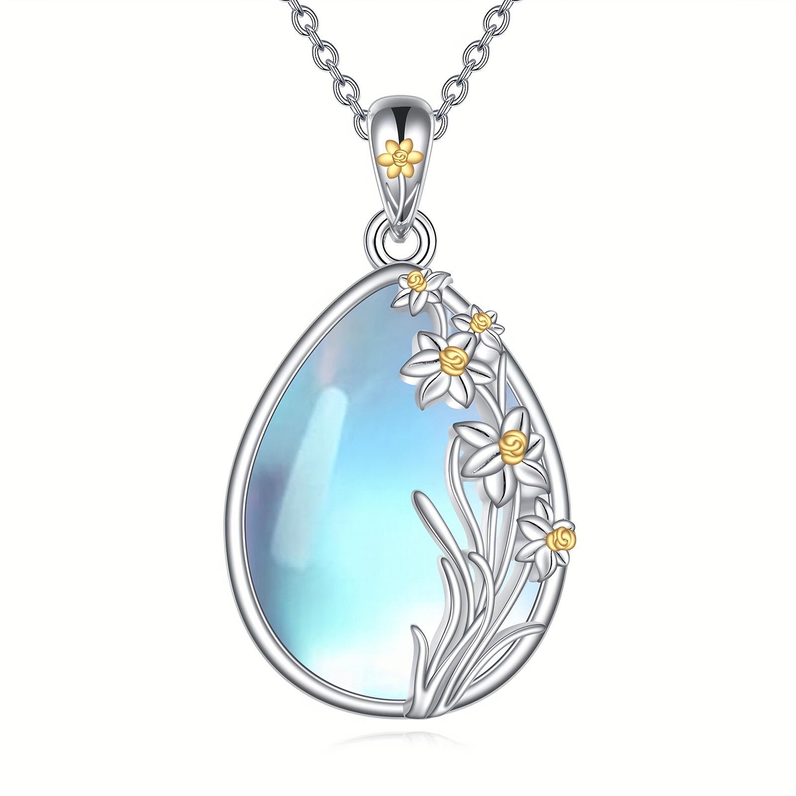 925 Sterling Silvery Necklace For Women Daffodil Jewelry Gift