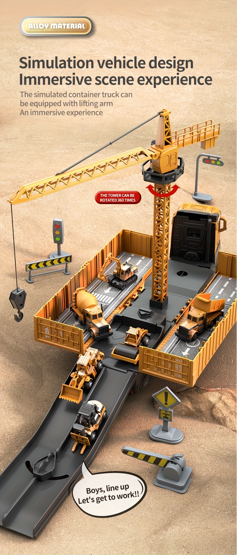 alloy simulation model construction site vehicle toy container including launch track including container truck tower crane 6 small cars tractor excavator bulldozer roller forklift mixer etc no electricity certificate complete truck building block building block building set truck model toy trailer truck toy for boy alloy car and trailer low bed trailer toy construction vehicle toy mini excavator toy Product details 4
