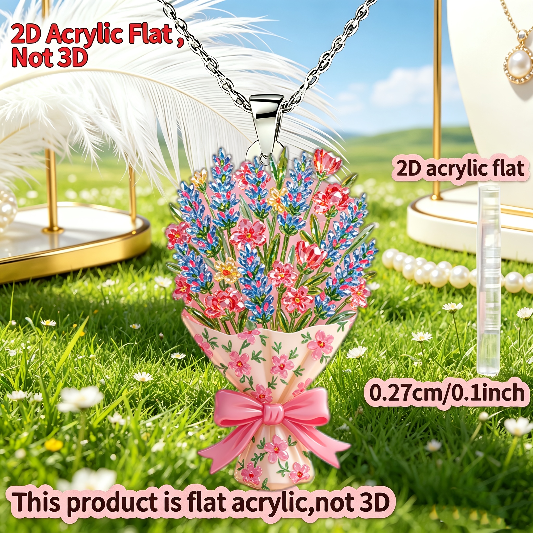 2D Flat Floral Picture Acrylic Women's Necklace Pendant