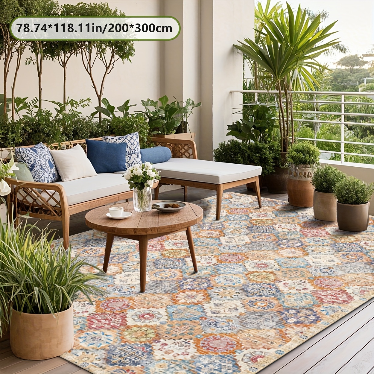 TEMU This Outdoor Carpet Features -colored Vintage Floral Design Made Of 800 Grams Per Of Plush Material With A Non-slip Dotted Backing. Suitable For