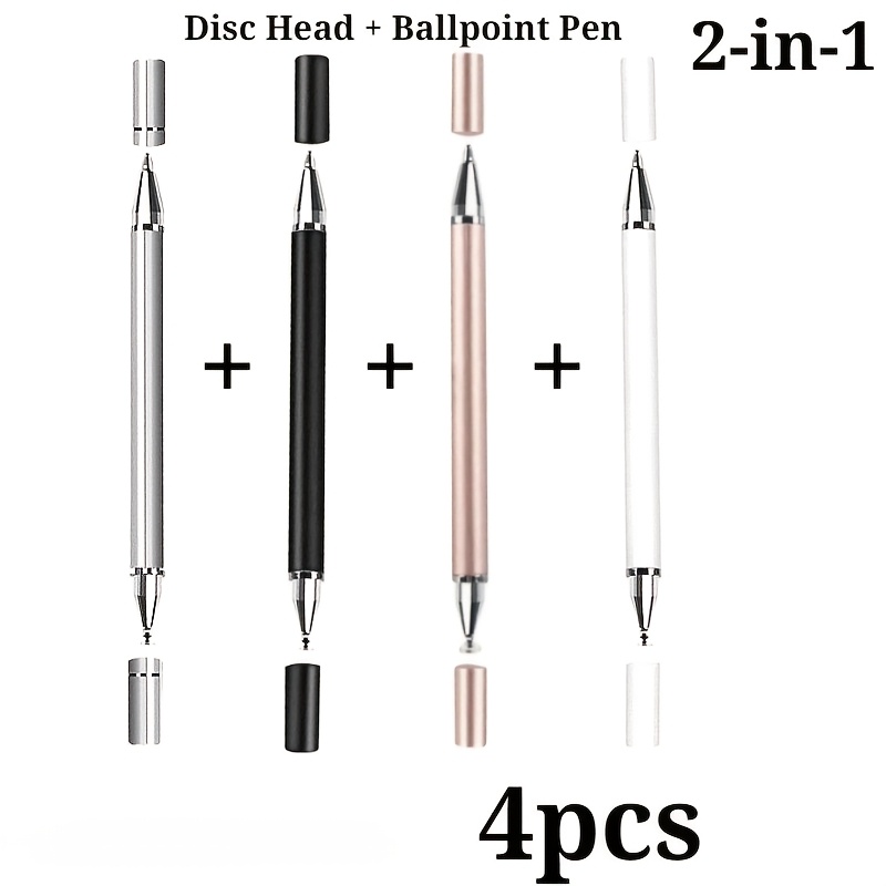 TEMU 4pcs Dual-tip Capacitive Stylus Pens, 2-in- Pens With Disc And Silicone Tips, Universal For Phone And Tablet, Multiple Colors: Black, White,