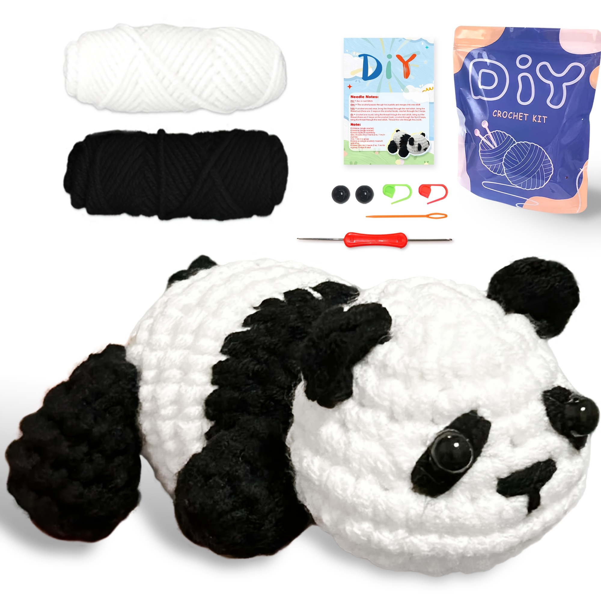 

Diy Crochet Kit For Beginners – Cute Stuffed Animal Craft Set With Yarn, Seam Markers, Instructions, And Video Tutorials – Ideal Birthday Gift, Black & White, Stuffed Plushies