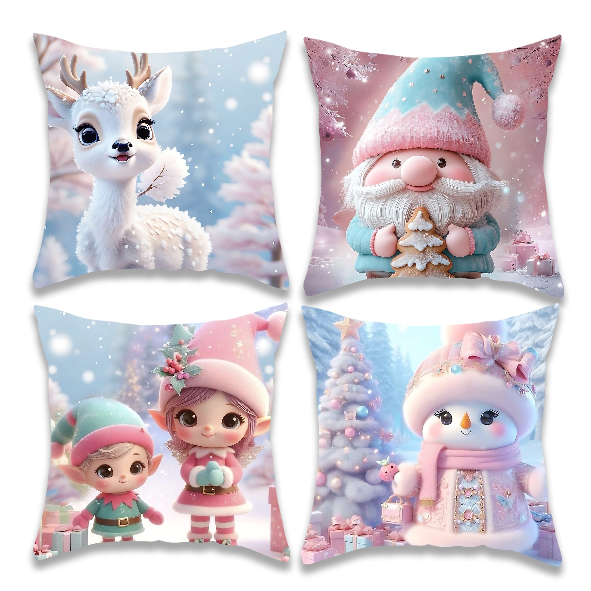 

4- Christmas , 18x18 , , , Elf, Snowman, , Polyester, Zippered, Printed, , For , Sofa, Bed, ,