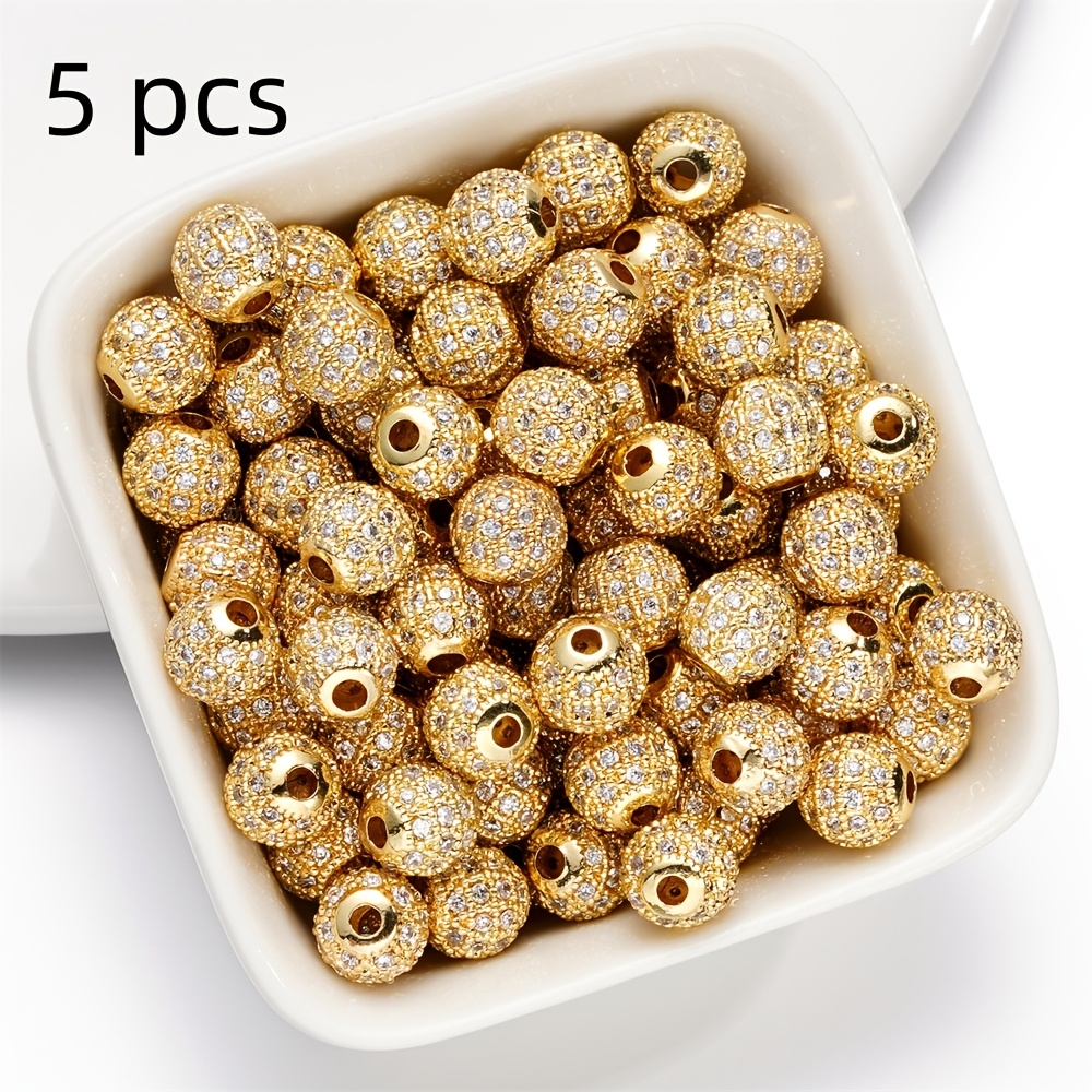 Image of 5pcs 8mm Beads Copper Beads Loose Spacer Beads Diy Bracelet Necklace For Jewelry Making Supplies