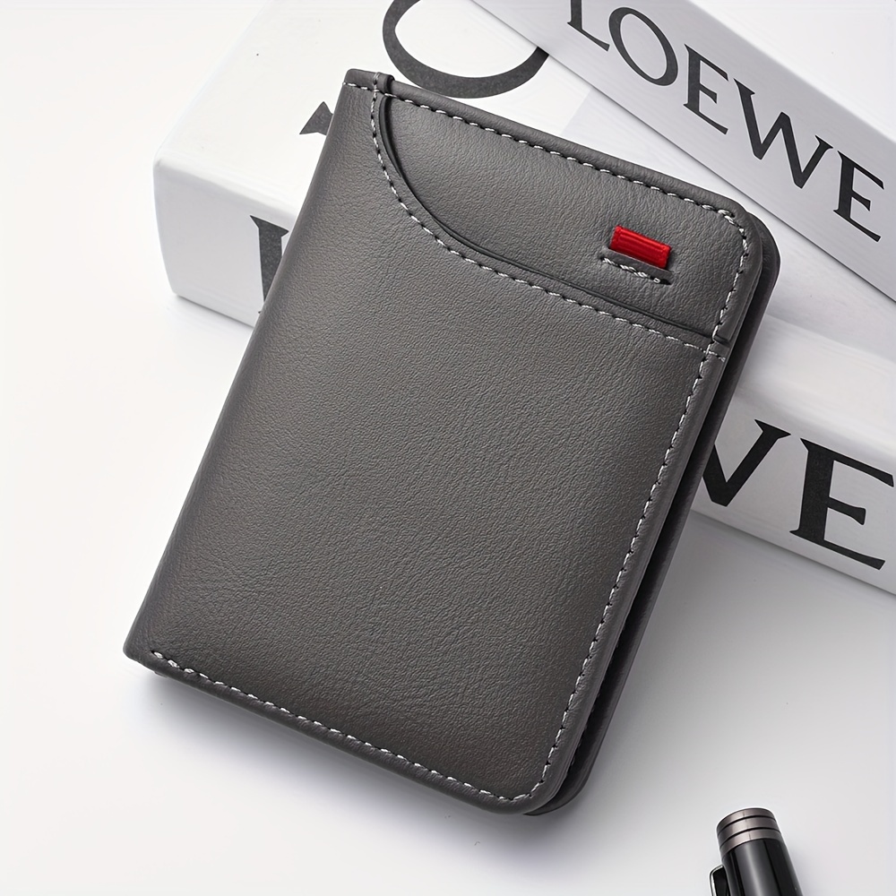 1 billetera de tarjeta de crédito de cuero falso para hombres de moda, diseño delgado y suave, porta tarjetas múltiples, estilo empresarial, no lavable, color sólido, negro