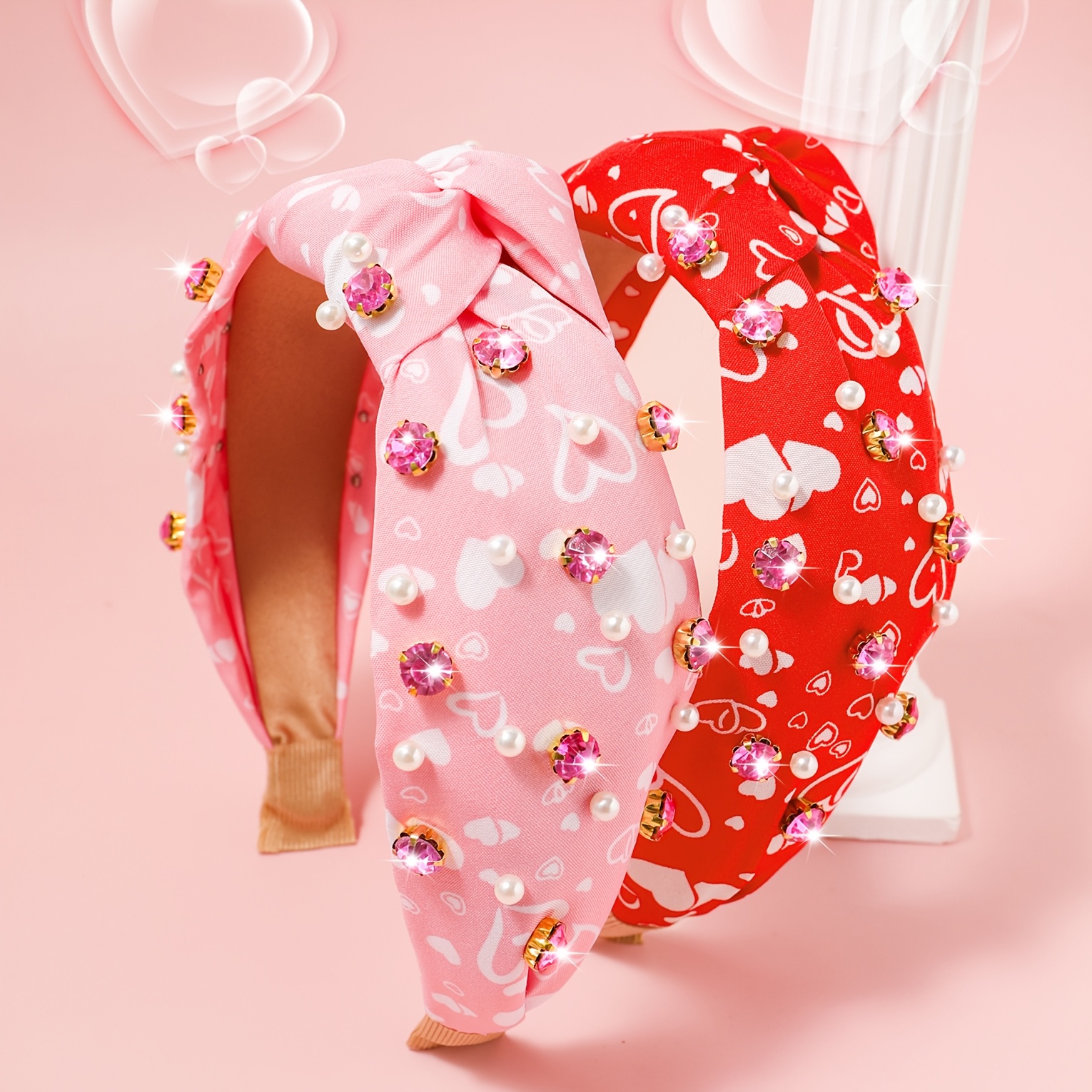 

1pc Elegant Minimalist Fabric Headband For Women, Heart Print With Accents, Tie , 's Accessory, Set Of 1