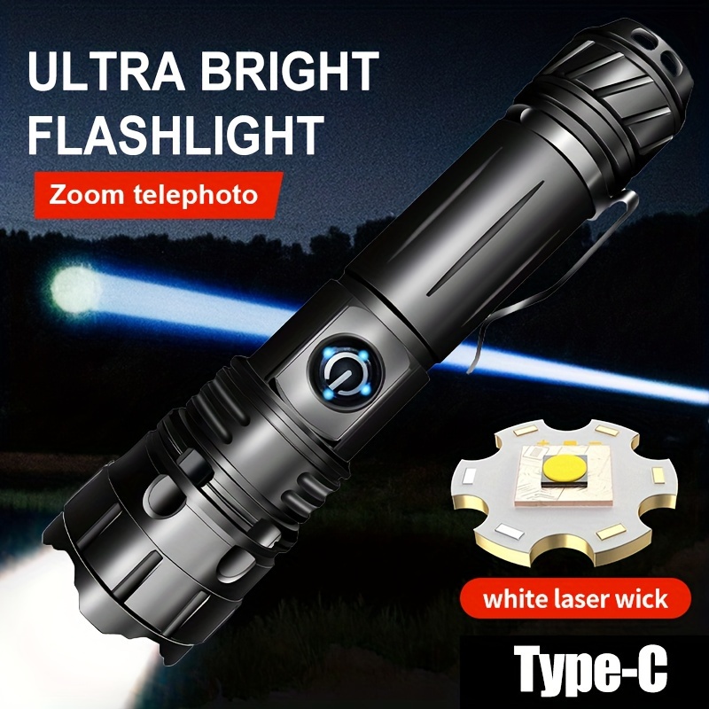 

1pc Usb Rechargeable High Lumens Led Flashlight, Bright Zoomable Flashlight, With 5 Modes, Powerful Handheld Flashlight, For Camping, Hiking, Emergencies
