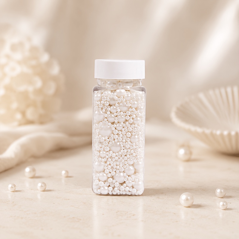 TEMU Cake Decoration Kit, Mixed Pearls, White Golden Silvery Available, Large Small Round Beads White Beads, Party Decoration Additions, Shaped