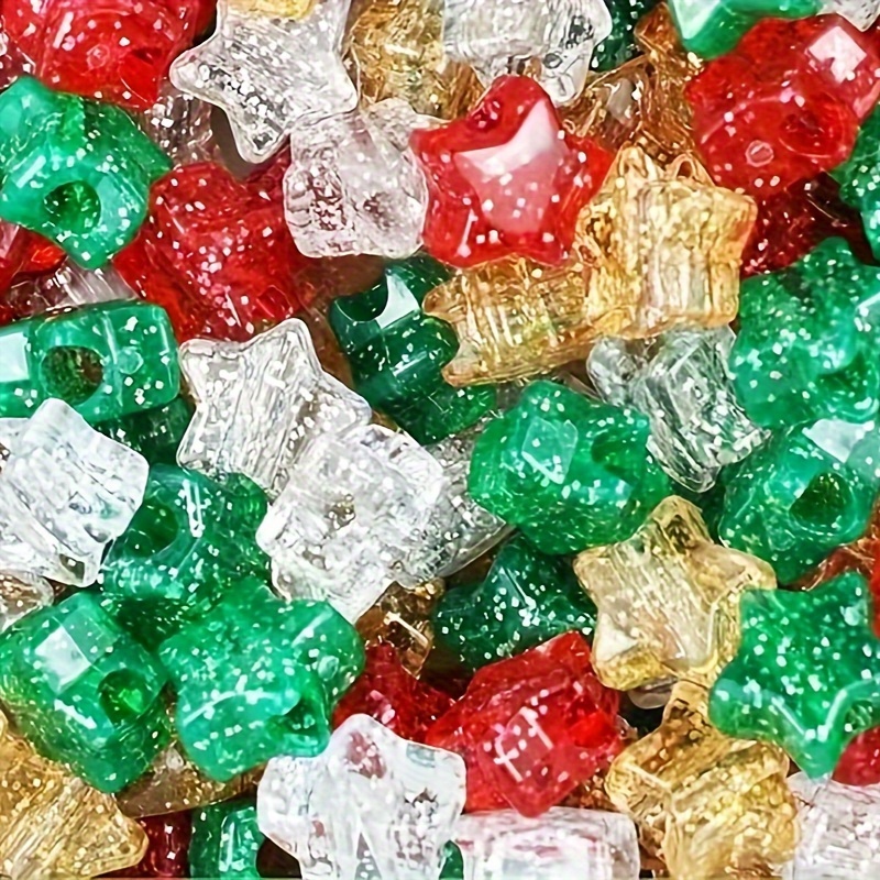 

100pcs Christmas Star Pony Beads - Large Hole, Glitter For Diy Bracelets & Necklaces, Jewelry Making Supplies