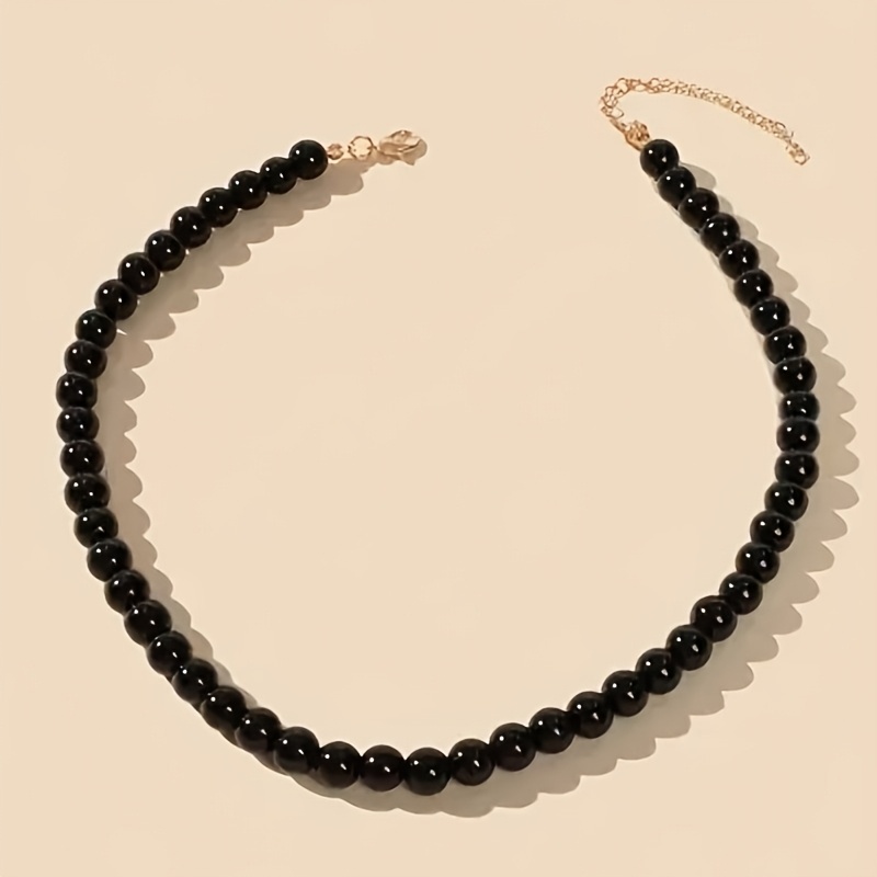 TEMU 1 collar básico negro con cadena de cuentas de de perlas, adecuado para fiestas y reuniones sociales