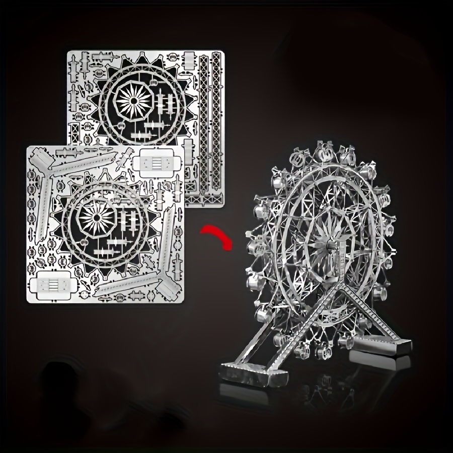 Diy Metal Assembled Toy Wheel Model 3d Stereoscopic Game Puzzle Creative Toy Rotating Wheel Amusement Park Model Crafts Home Decoration Desktop Ornaments Christmas And Halloween Gifttoys