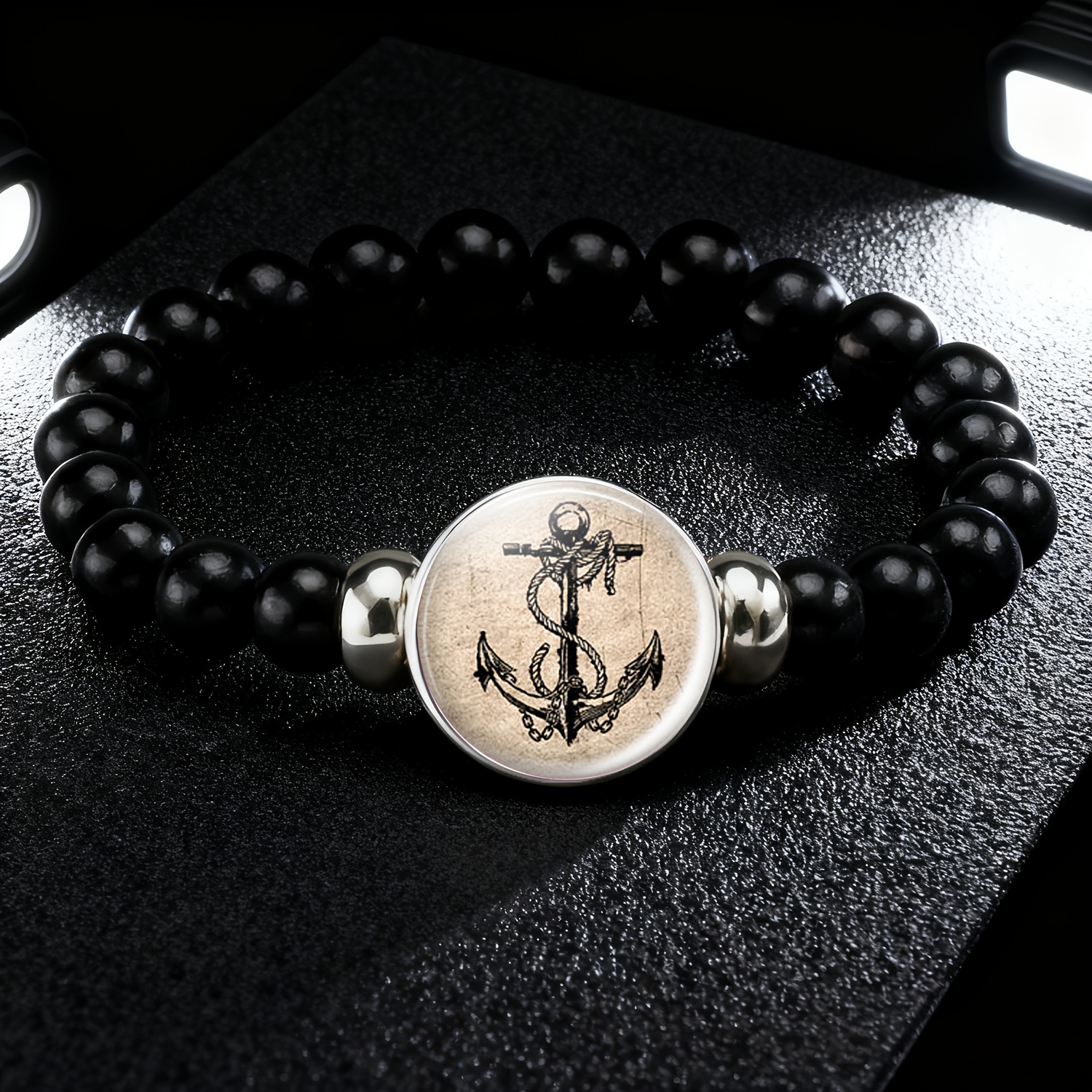 Teenager's Classic Black Bead and Chain Bracelet, Retro Style