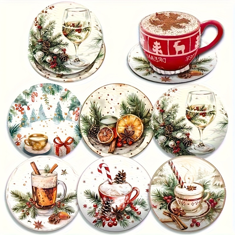 TEMU 6 Pezzi Set di Sottobicchieri in Legno per le Feste: Coaster Natalizi, Ideali per Tavolo da Esterno, Cucina e Salotto - Regalo per e Famiglia
