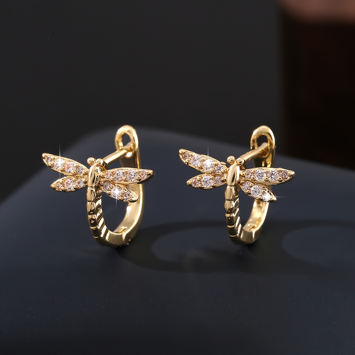 

Elegant Golden-tone Dragonfly Earrings With Sparkling Cubic Zirconia - Vintage Style Copper, Nickel-free, Or Gifting, Ideal Valentine's Day Present, Dragonfly Jewelry Earrings