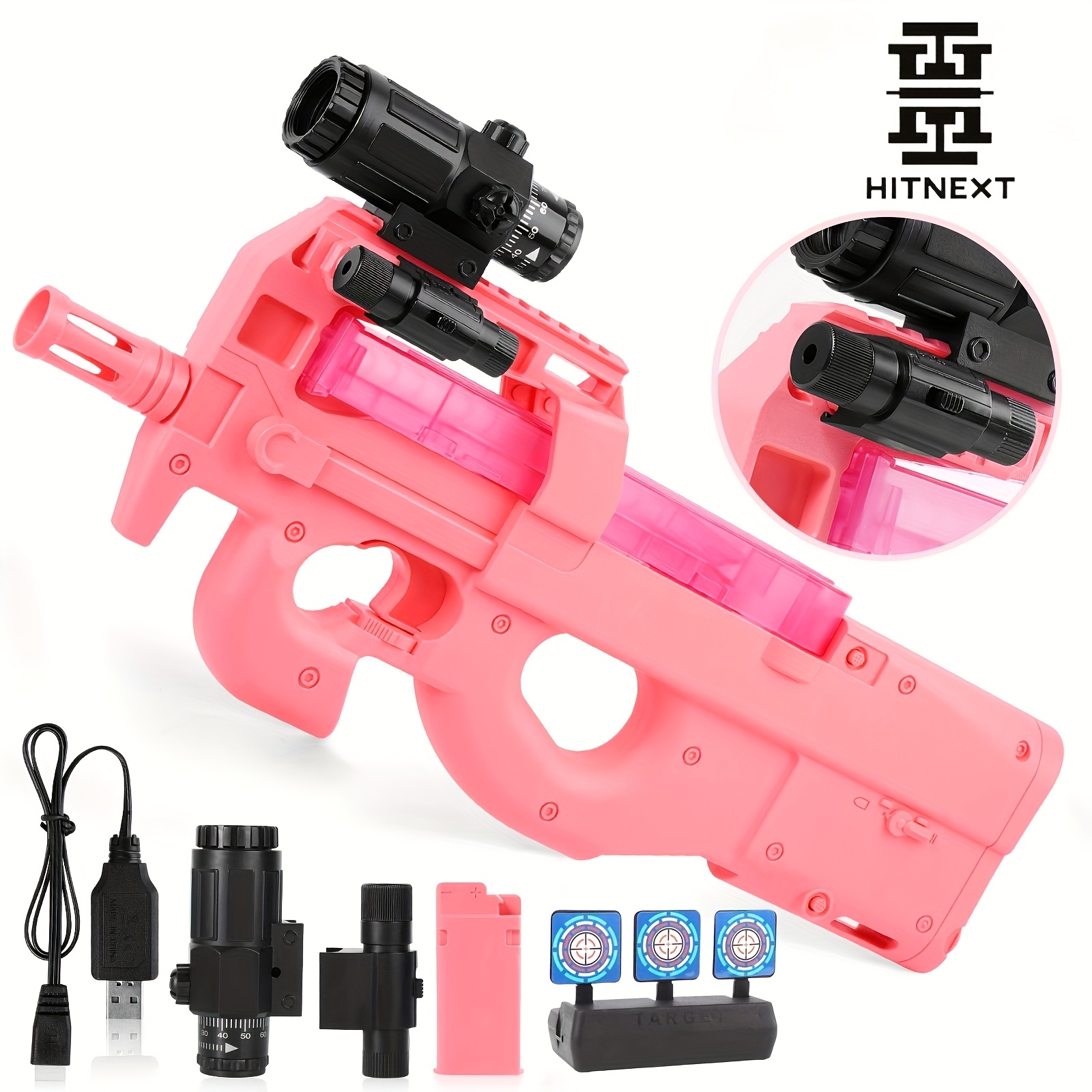 pistola de bolas de gel rosa p90, juguetes automáticos [actualización  velocidad de 7.4 v] con clip, visor - bolas de gel no incluidas. regalos  ideales para navidad, acción de , y san, image size:1600x1600