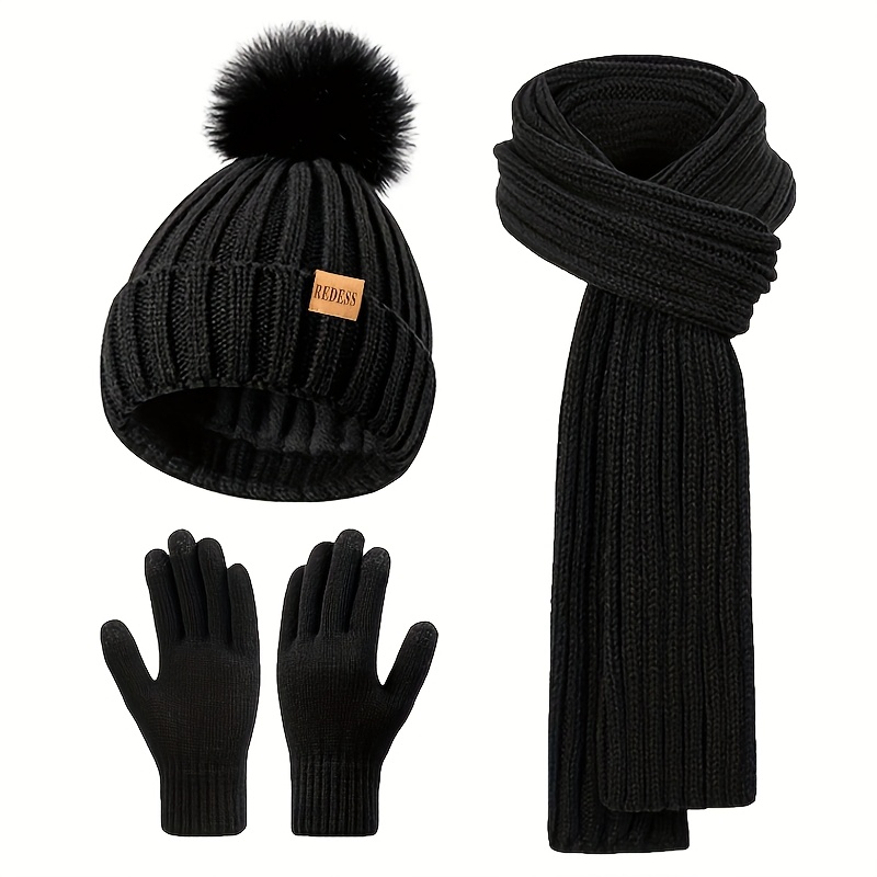 Winter Women's Hat, Scarf, And Gloves Set, Knitted Scarf And Touchscreen Gloves Suitable For Cold Weather, Perfect Christmas Gift For Women, Thanksgiving, Suitable For Women's Winter Clothing.