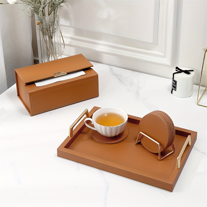 6   leather coasters with metal stand cork base coaster beverage tea cup coffee insulation mat kitchen table   leather coaster high temperature resistant insulation mat Product details 5