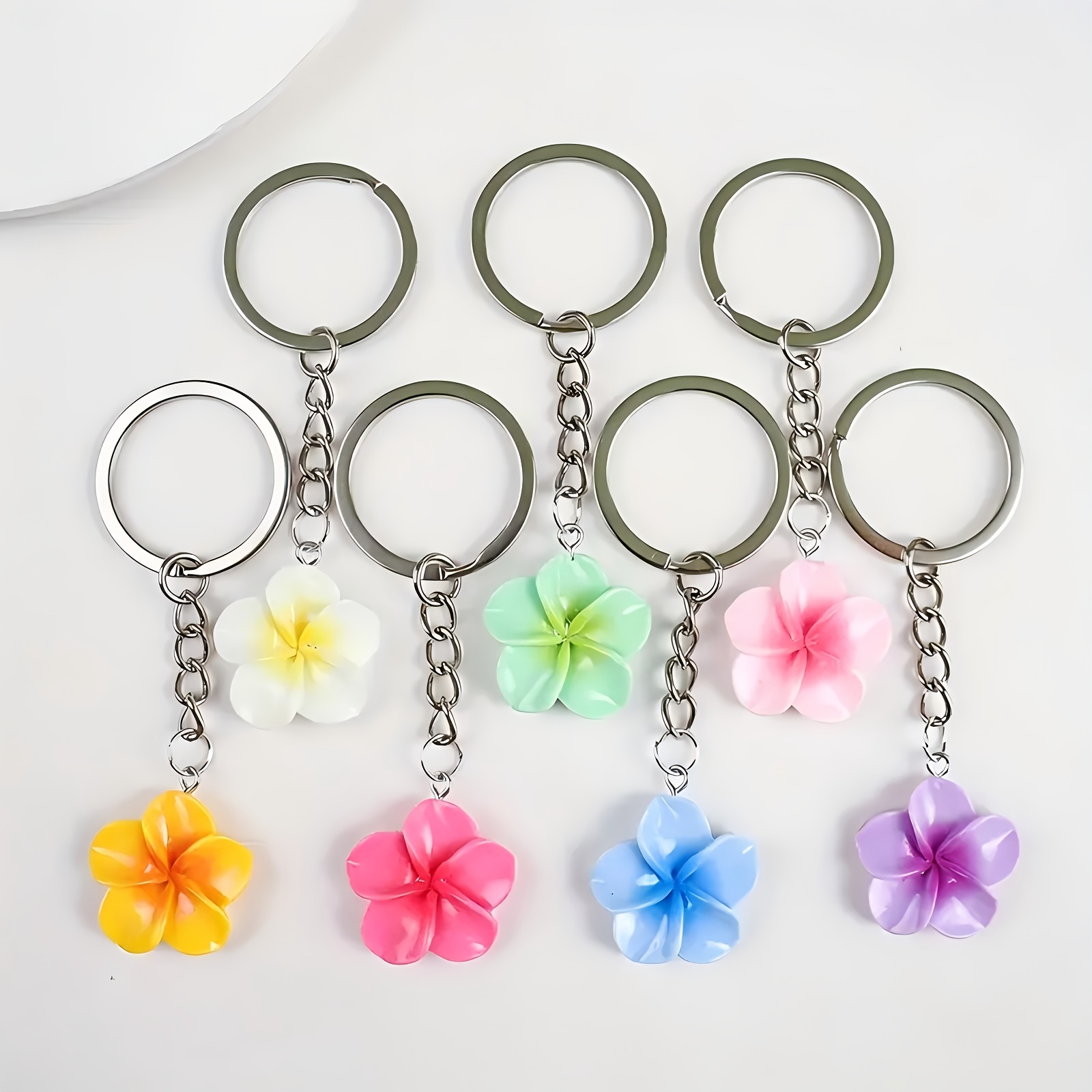 7pcs Creative Colorful Plumeria Keychain Set, Cute And Fresh Accessories For Bags