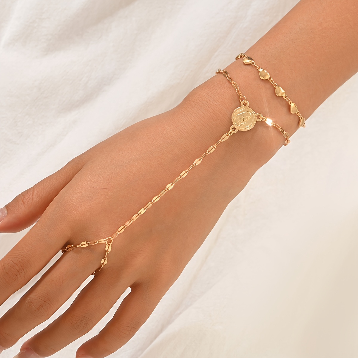 2pc Stylish Golden-Tone Stackable Heart Bracelets Set