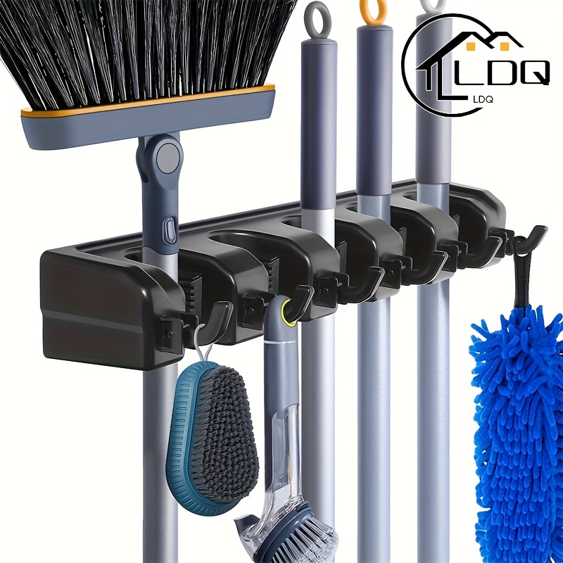 

Ldq Wall-mounted Broom Holder With 5 Slots & 6 Hooks - Durable, Space-saving Organizer For Garden Tools, Garage, Closet & Laundry Room - Easy Install, Secure Grip