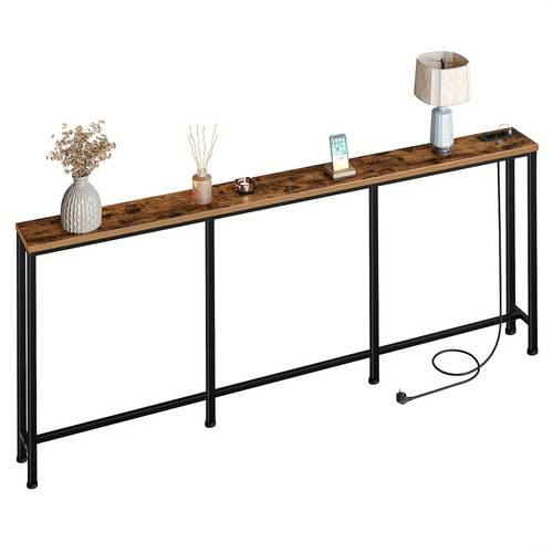 photo de l'article table de salon rectangulaire de 200 cm de long - pour , pour un table de chevet ou un canapé, une table dentrée moderne et mince avec rangement, convient pour , lentrée, , marron