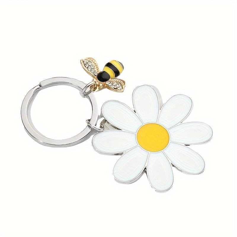 stainless steel keychain small flower key ring car key pendant details 3