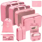9 piece travel organizer set polyester folding storage bags for clothes shoes drawstring luggage pouches versatile solid color packaging cubes details 5
