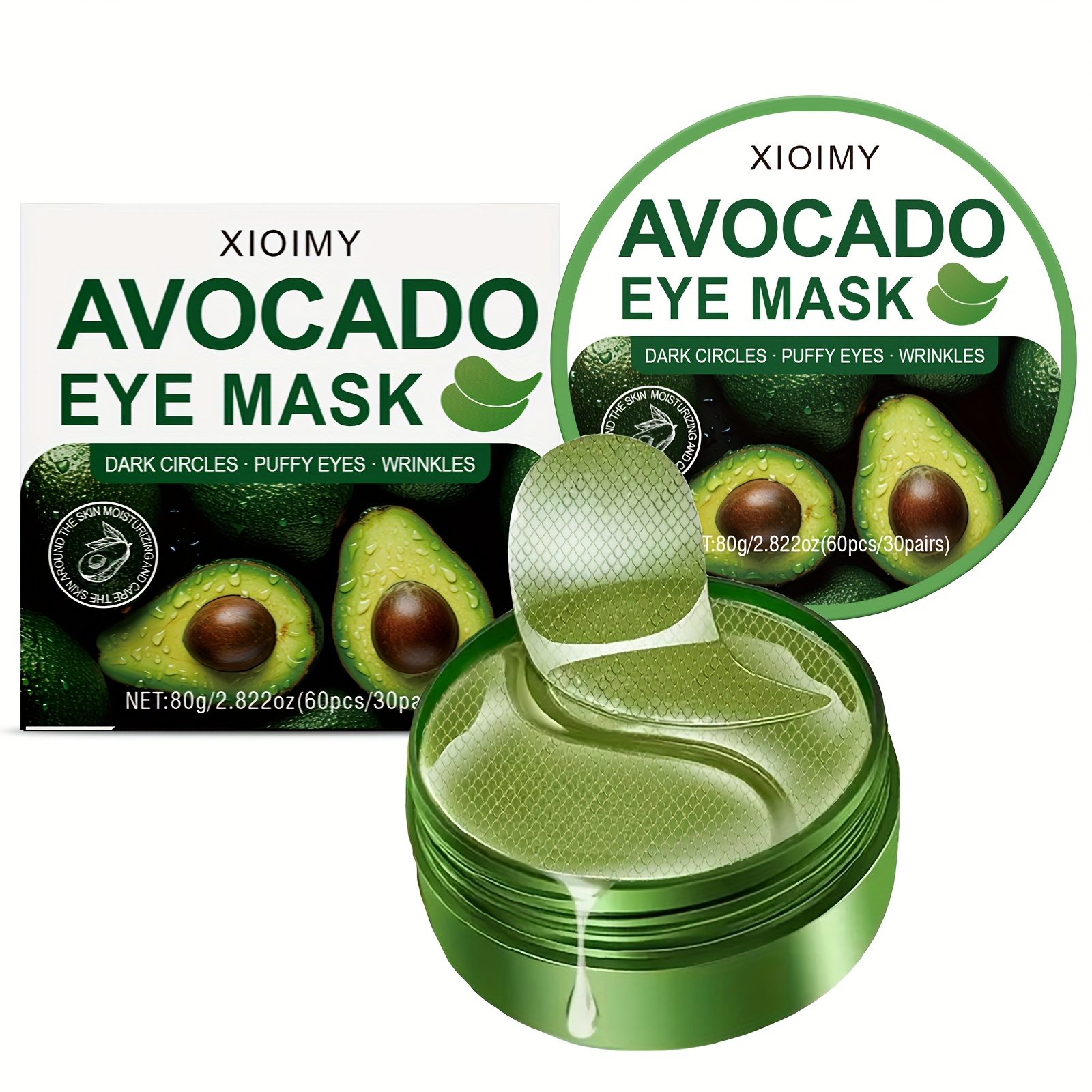 Image of 60pcs Avocado And Collagen Eye Mask, Smooth, Moisturizing, Delicate Eye Skin, Fade Dark Circles And Eye Bags, , , Closer To Skin, Suitable For Types, Eye Care