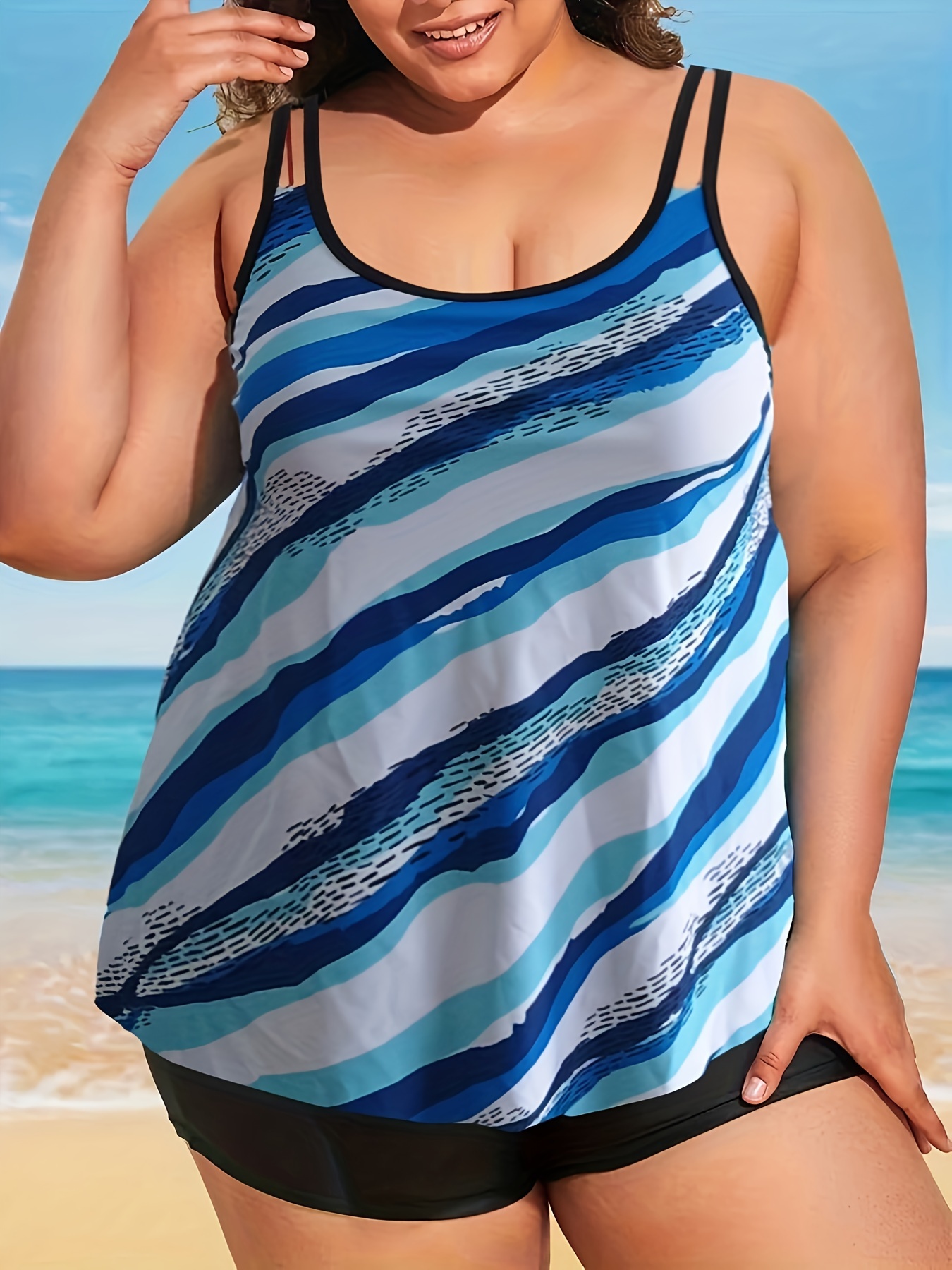 Plus Size Modest Tankini Set Women's Plus Colorful Striped - Temu Canada