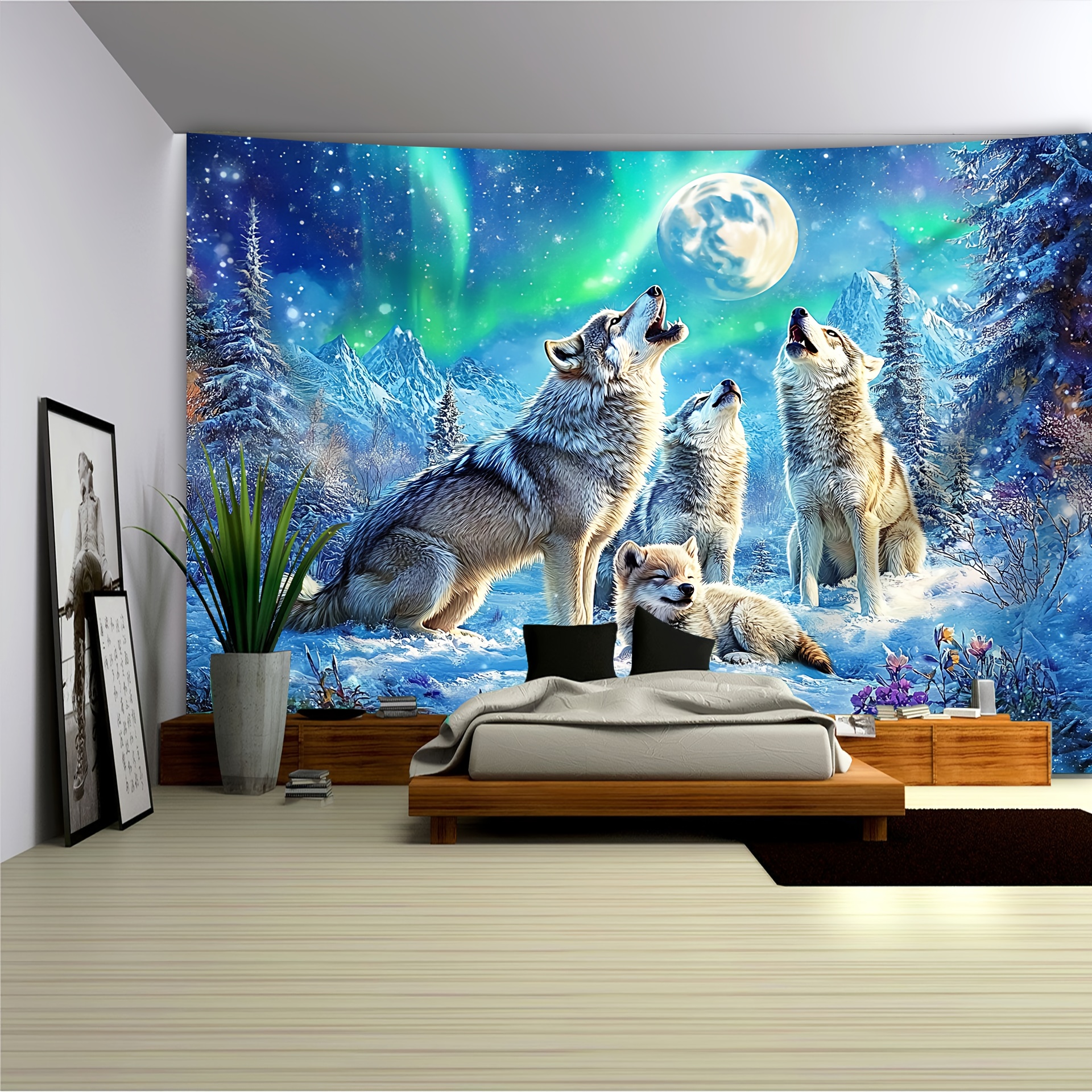 2d Flat, [2d Flat Printing] 1pc Wolves Tapestry Home Decoration Hanging Cloth, Birthday Gift Party Decoration Including Free Installation Package, 2d Flat