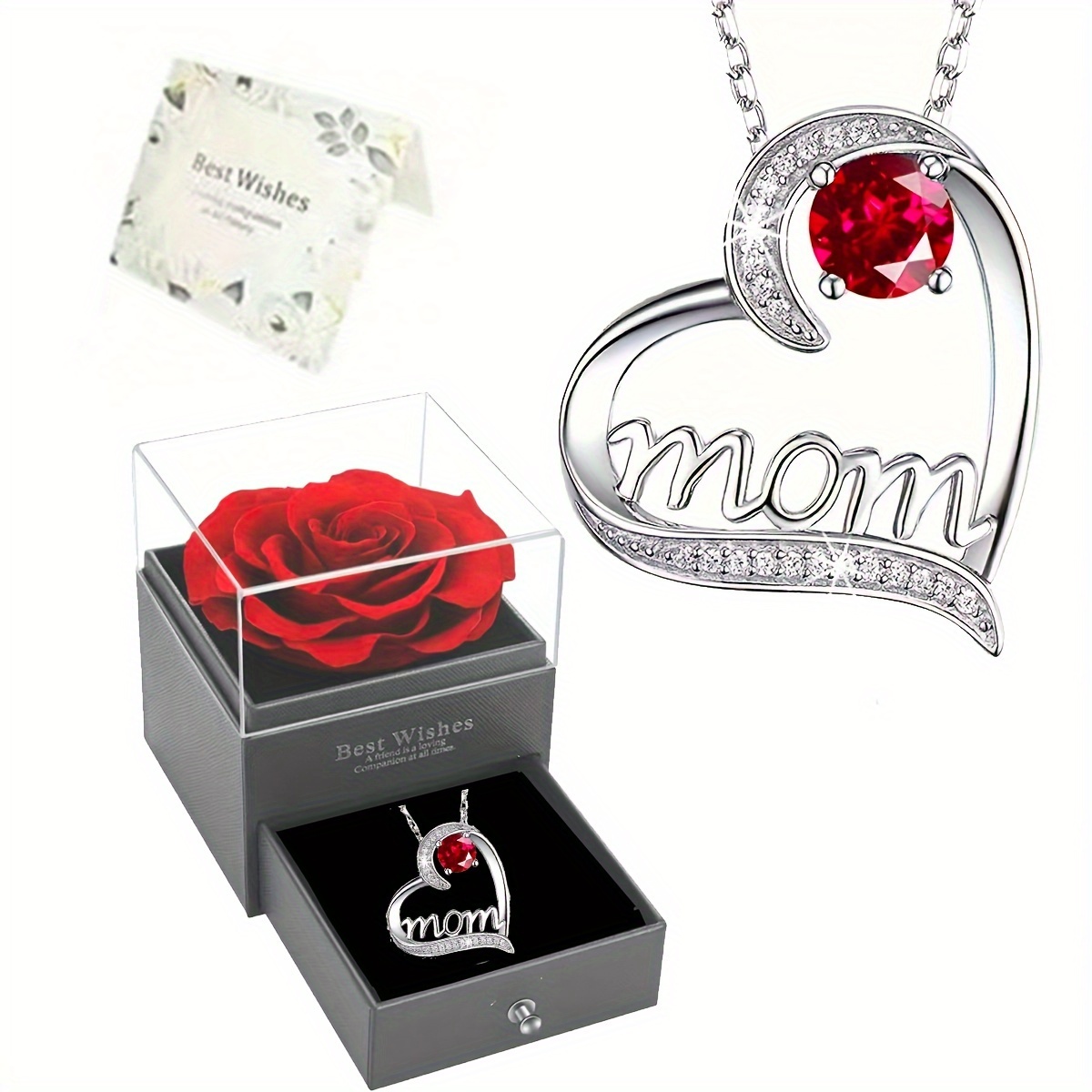 

Heart-shaped Zircon Love Mom Mother Pendant Necklace, Mother's Day Birthday Necklace Gift