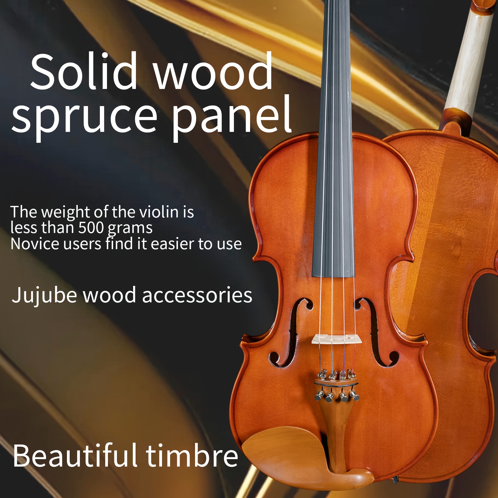 1 violín de tamaño completo 4/4 - Secado al aire natural durante más de 5 años, madera de abedul sólida, tablero de arce, accesorios de madera de jujube, artesanía de lujo ligera con grano de madera rico, descansillo de barbilla y cuatro ajustes finos.