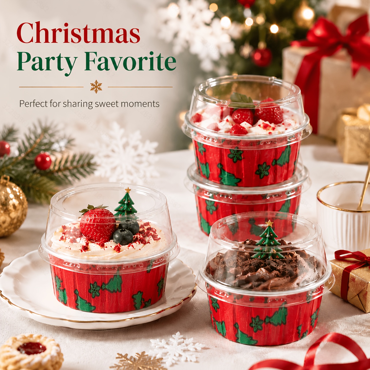 36pcs Mini Christmas Dessert Boxes with Clear Lids
