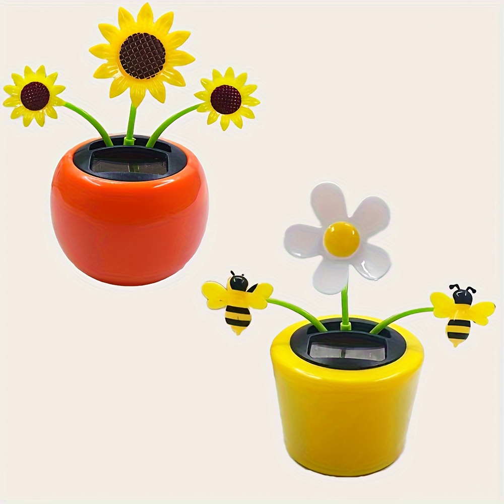 

2-pack Solar Powered Dashboard Ornament, Plastic Sunflower And Daisy Flower Pot Car Decoration With Swinging Bees