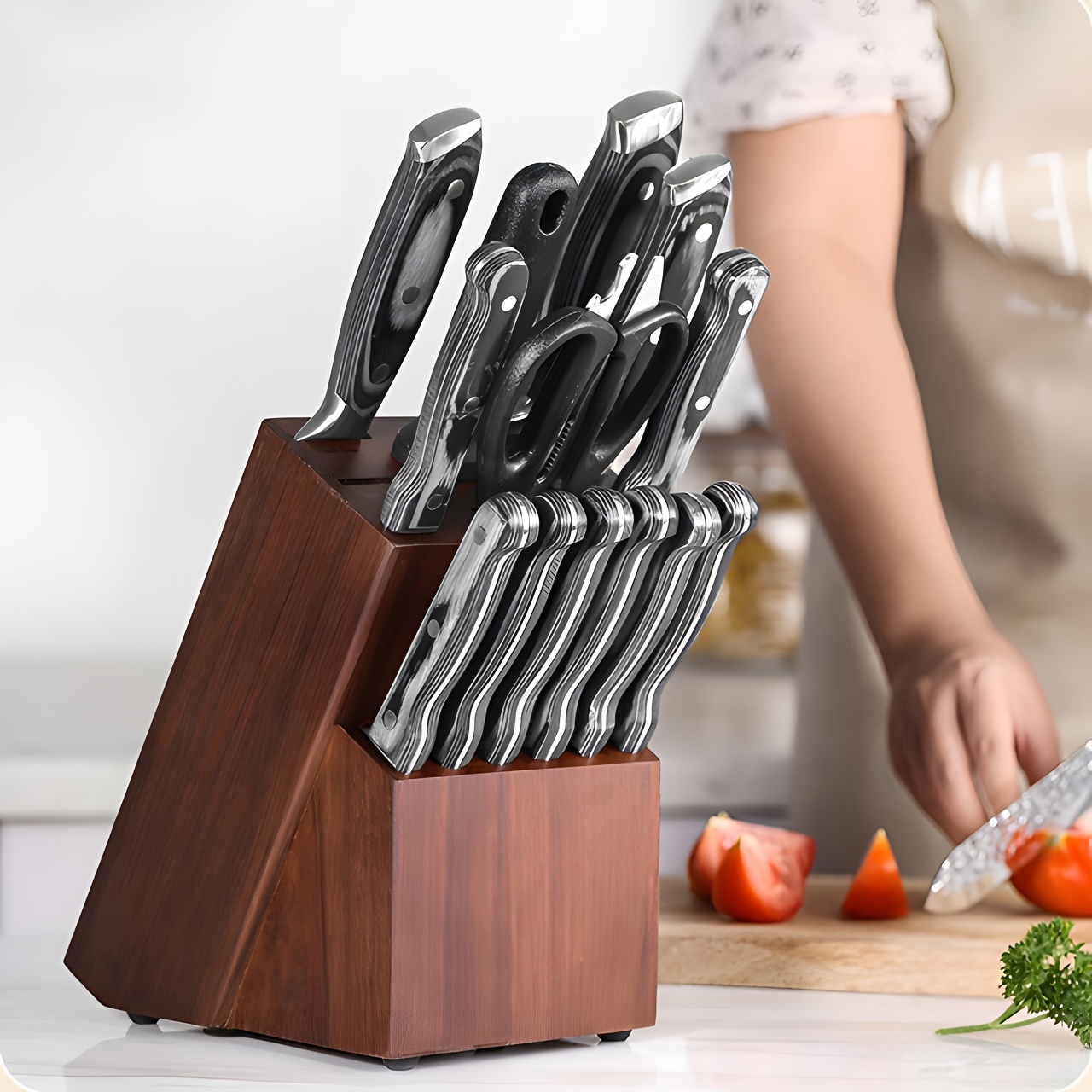 

Wooden Knife Block Stand - Kitchen Knife Storage Organizer Holder - Durable And Elegant Knife Rack For Safe And Neat Cutlery Organization