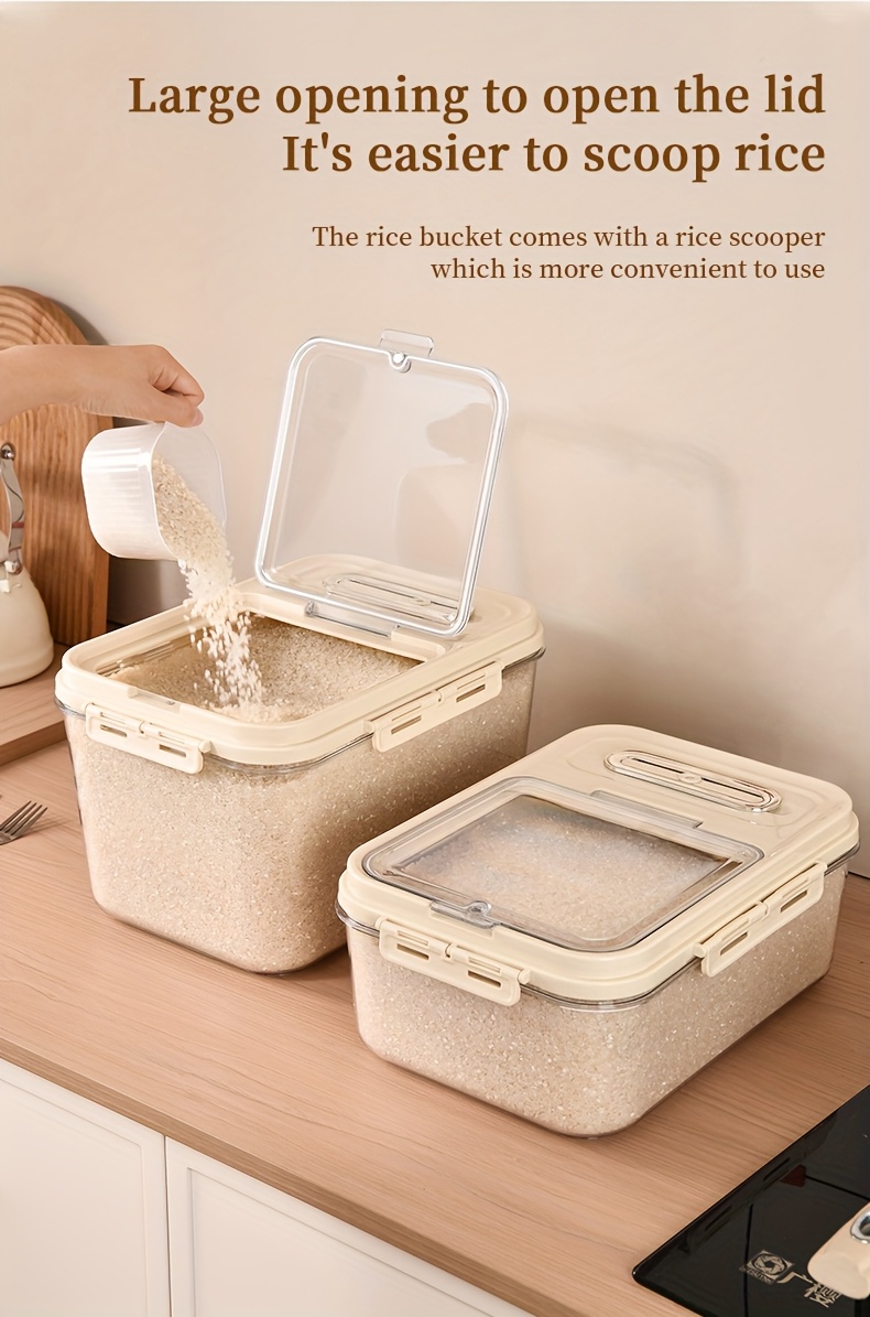 2 sizes airtight food storage containers set 5kg 11 02lb 10kg 22 05lb transparent plastic grain dispenser with measuring cup moisture proof and insect resistant for rice   flour pet food hand wash reusable square with magnetic closure for kitchen use Product details 6