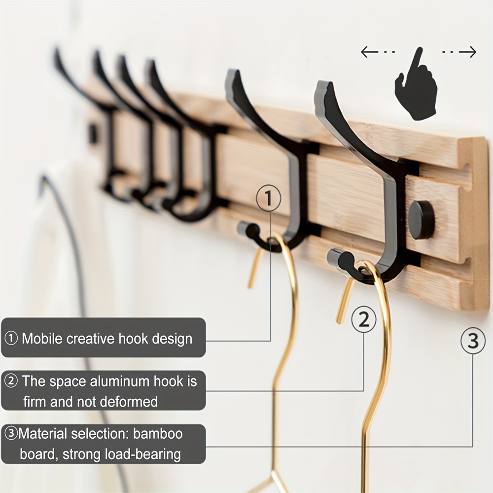 

1pc Wall Mounted Hat Rack Clothes Hooks No Punch - 6 Hooks (comes With Screws And Glue) Suitable For Bedrooms, Foyers, Closets And More!