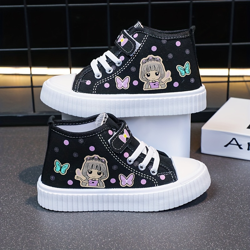 

Casual Cute Cartoon Middle Top Canvas Shoes For Girls, Lightweight Non-slip Skateboard Shoes For All Seasons