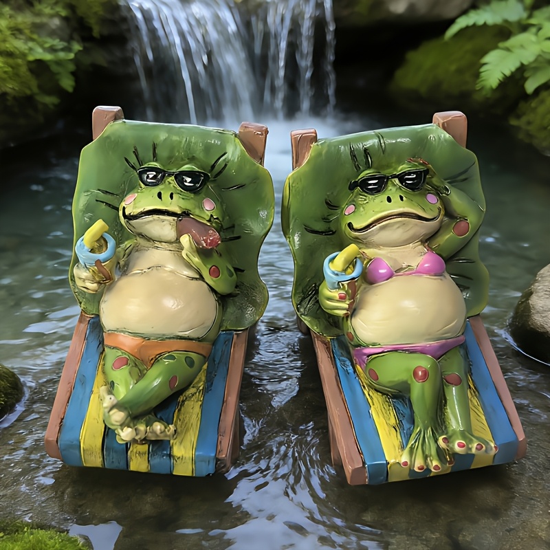 2 Lounging On Beach Chairs, Resin Figurines, Perfect For Decorating And Gardens, A Cute Touch