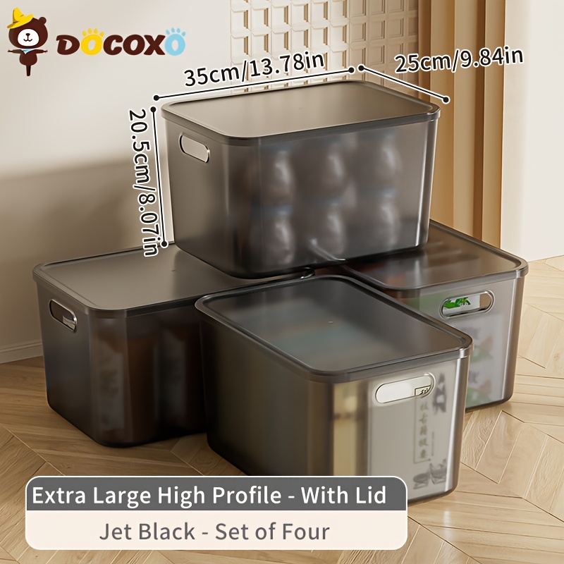 TEMU 4-pack Storage Bins With Lids - Large Plastic Organizer Boxes Set For Home, Versatile For Clothes, Snacks, Space Saving Stackable Design