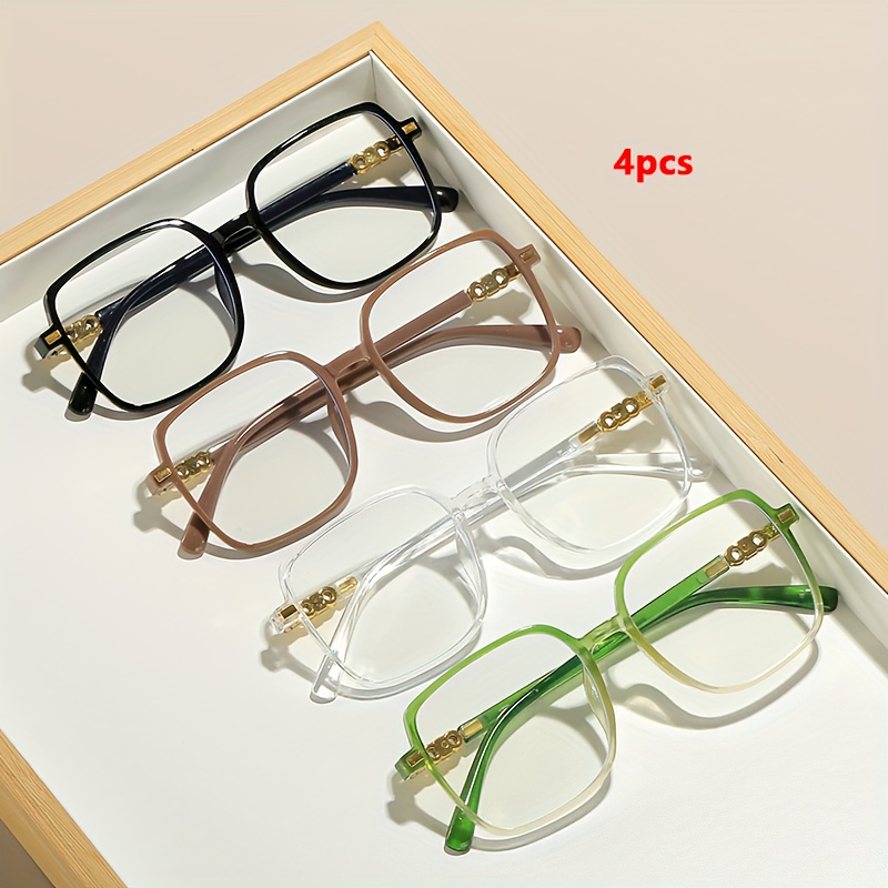 

4pcs Full-rim Non-prescription Eyeglasses For Women, Fashion Resin Lens Retro Decorative Glasses