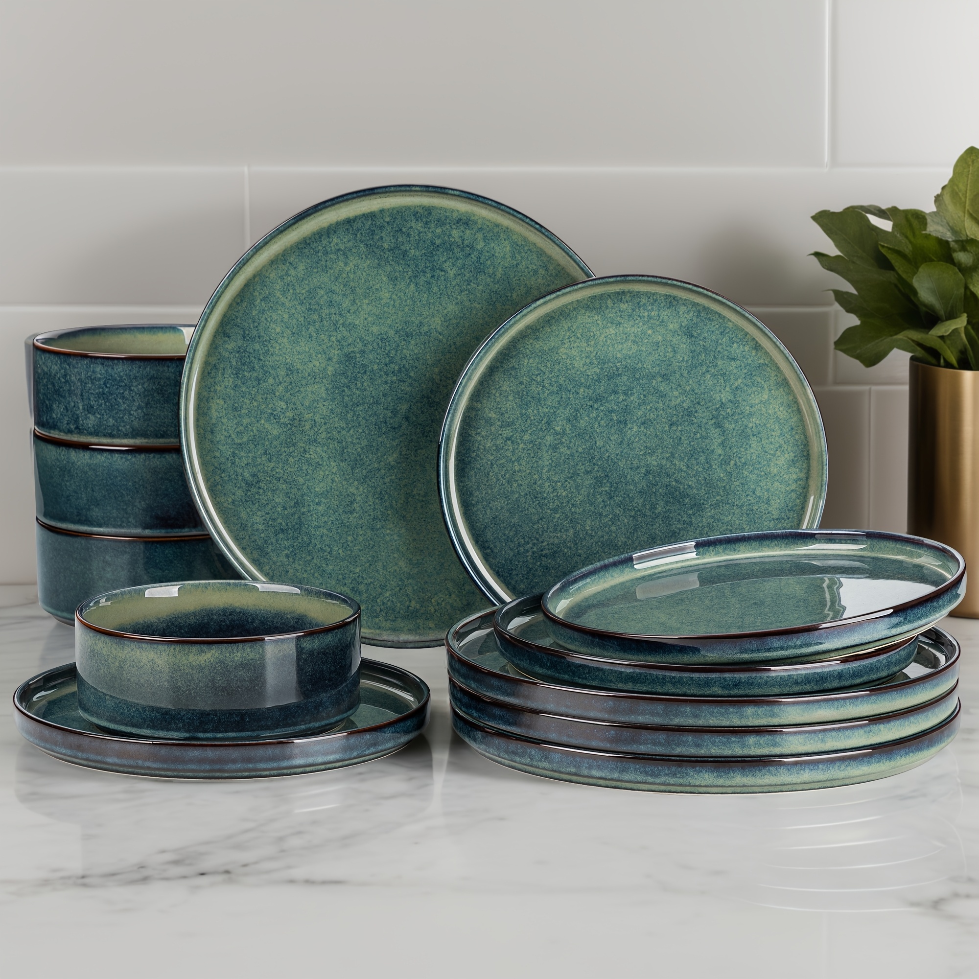 Image of Plates And Bowls Set For , Dinnerware Sets, 12pcs Dishes - Chip And Scratch Resistant, Microwave And Dishwasher Safe Kitchen Set, Gifts For Festivals, Housewarming Gifts, Kiln-transformed Sets