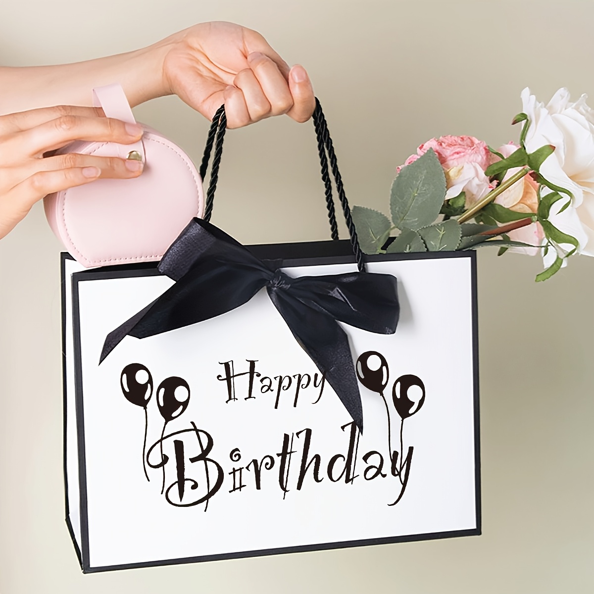 E-shop Geschenk für Sie/Ihn 1 Stück Modisches Geburtstagsgeschenktasche mit Schleife, Große Papiertasche, Geschenktaschen, Geburtstagsgeschenk, für