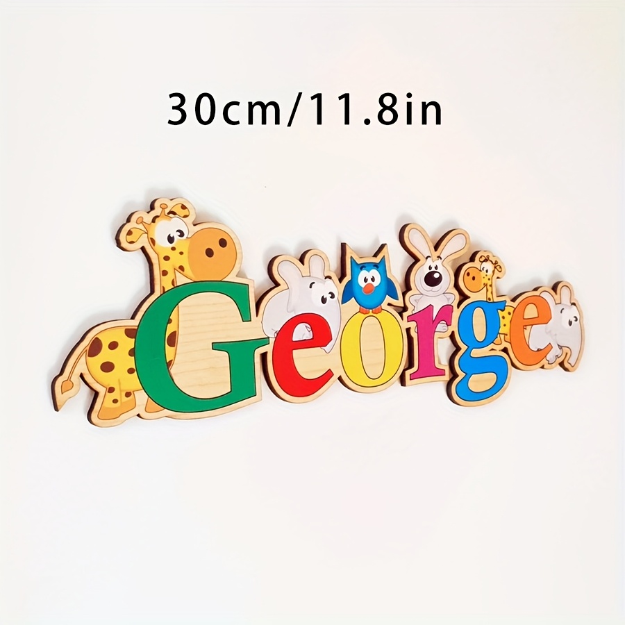Image of 1pc Personalized Wooden Name Tag - Custom Animal Design With , Modern Natural Wood Wall Decor For Living Room, Bedroom, Office - Unique Gift Idea, No Batteries Needed