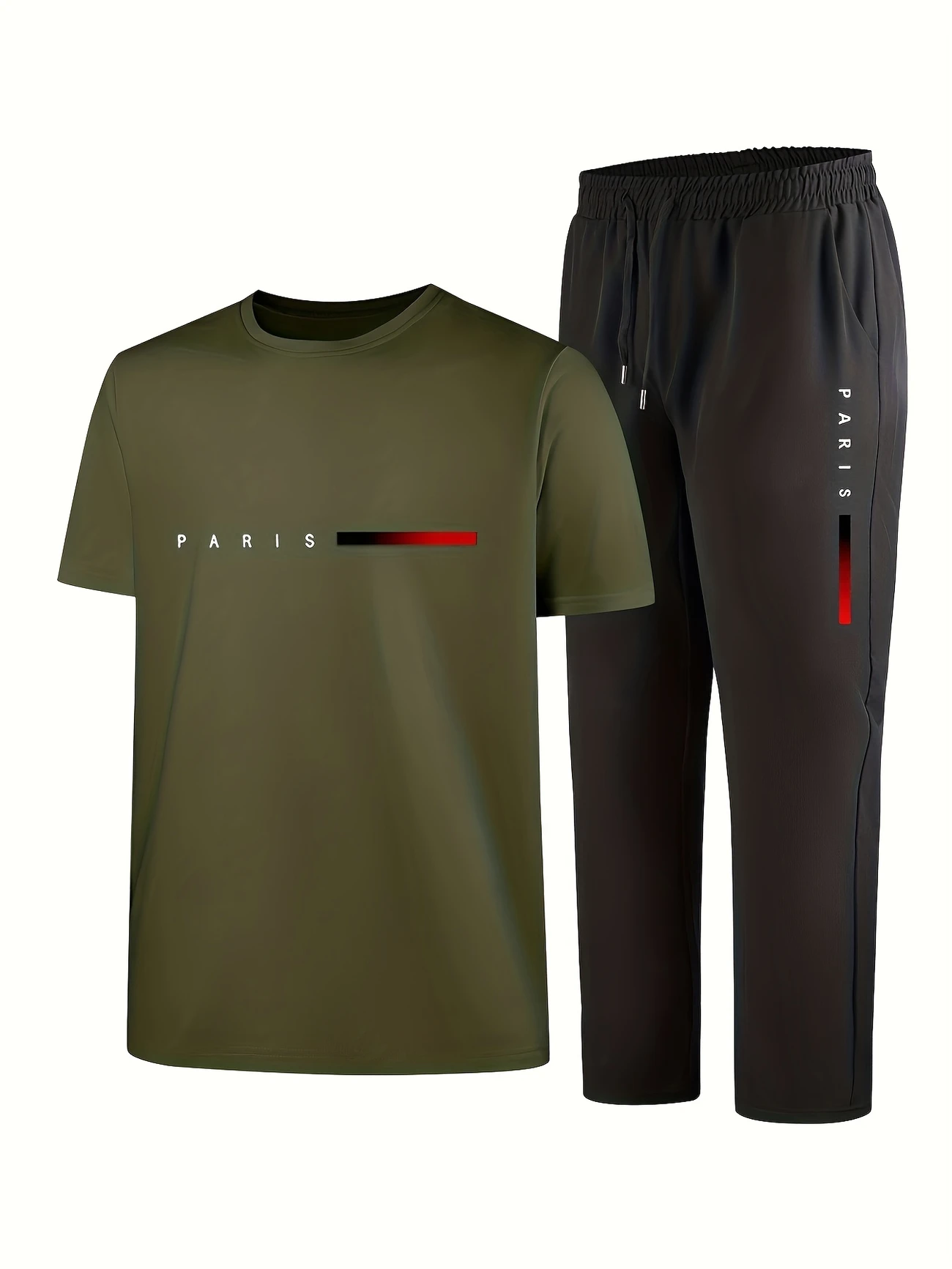mens casual sports two piece set short sleeve top straight leg pants with paris print fashionable and trendy ideal for summer parties casual and everyday wear short sleeve top print trousers details 10