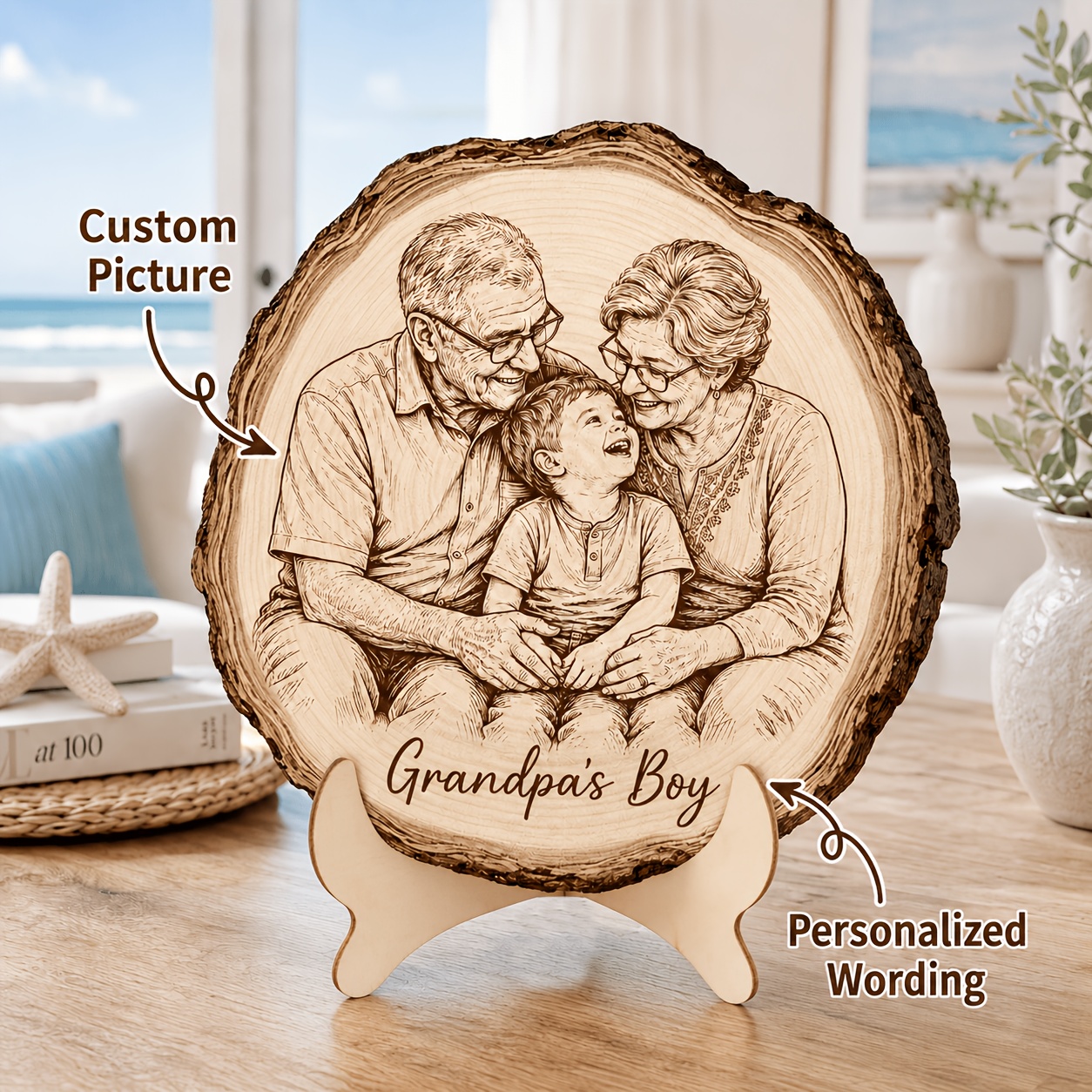 TEMU Ornement photo en bois personnalisé 2D plat - 1 pièce imprimée sur bois avec , décoration de bureau de table 2D, cadeau significatif pour