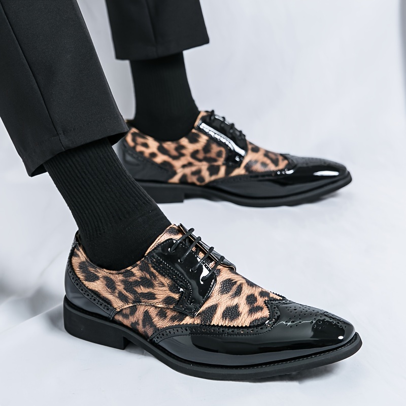 Leather Shoes Leopard Print Mens Dress Shoes BLACK PATENT LEATHER