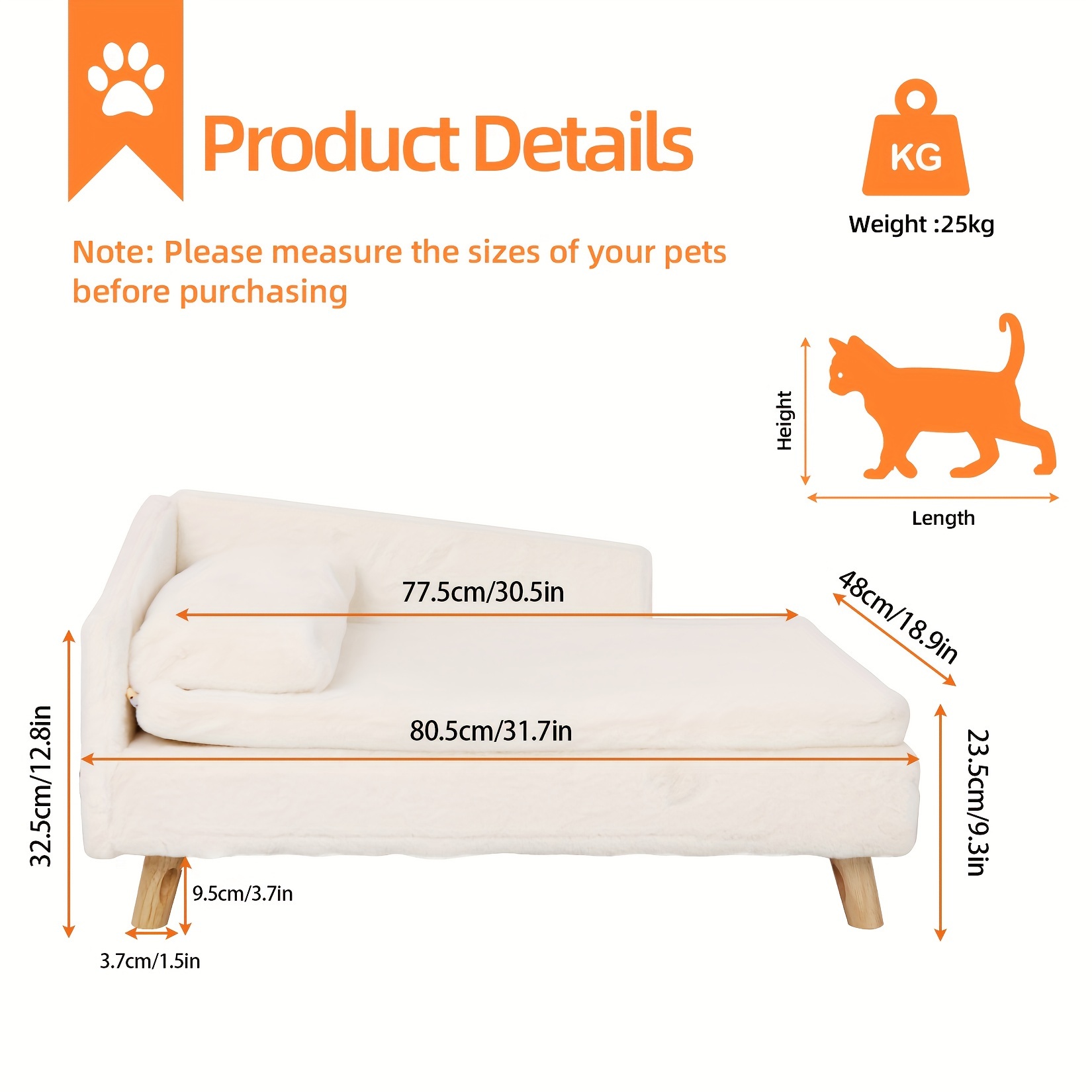 L Shape Dog Sofa Bed Rubber Wooden Legs With Cushion Mat Plush Pillow Chaise Bed Soft Warm Nesting Couch Stool, Small, Medium