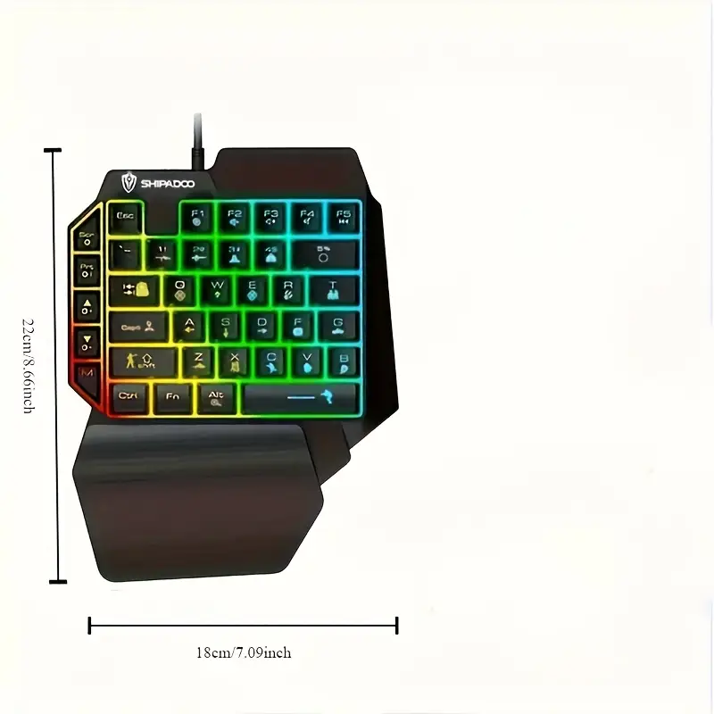 gaming keyboard compatible with phones and tablets only features rainbow rgb ergonomic wrist rest portable design suitable for pc gaming no battery required details 2